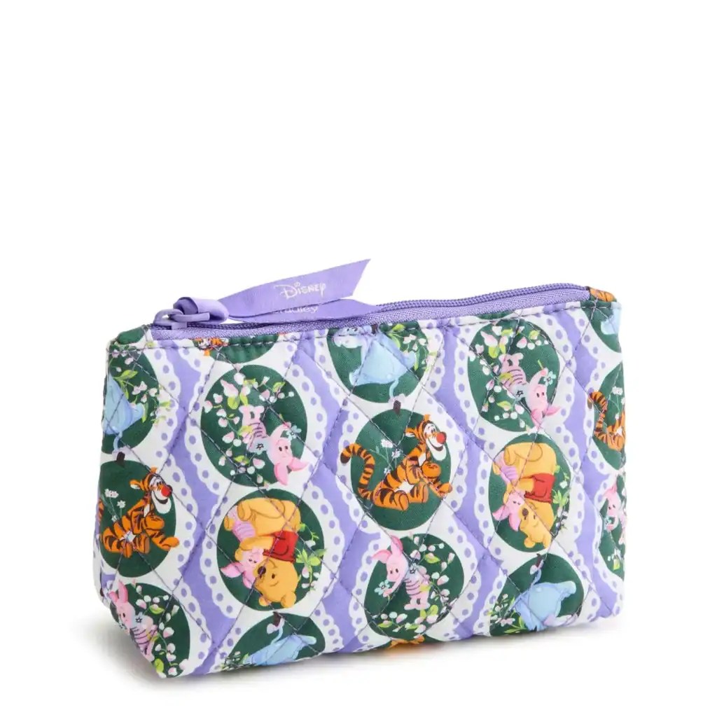 Colorful Disney character print makeup bag with zipper closure.