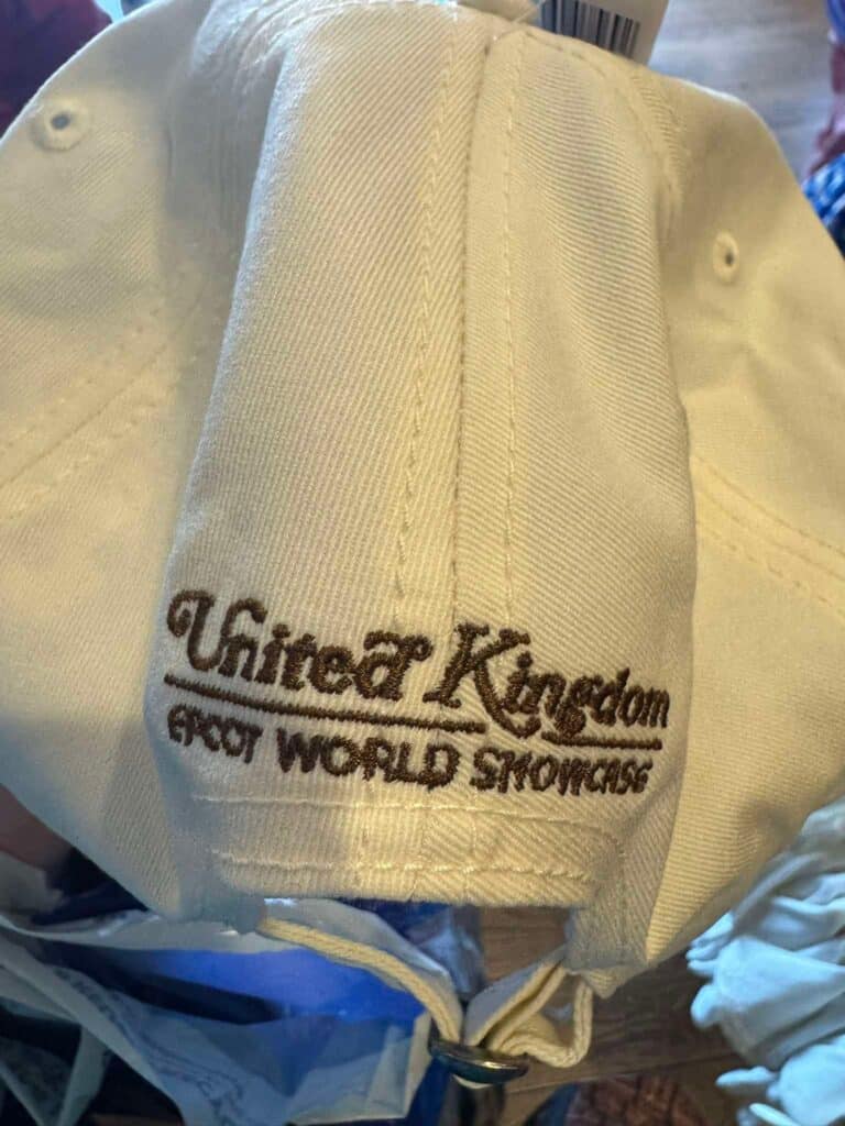 Themed Disney fashion cap with "United Kingdom" embroidery.