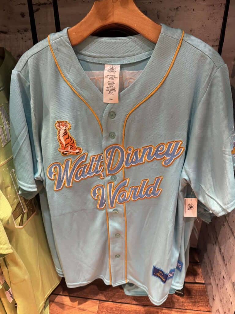 Light blue Walt Disney World baseball jersey with embroidered logo and text.