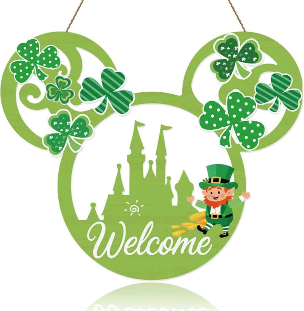 Green St. Patrick's Day Mickey ears with shamrocks and castle design.