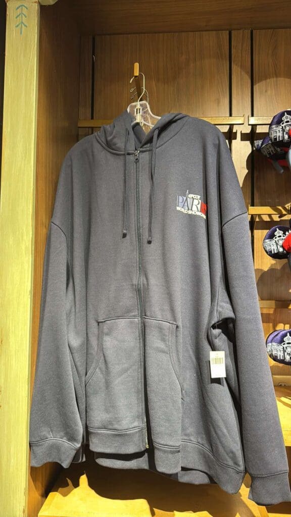 Cozy gray Disney hoodie with front zipper and logo detail.