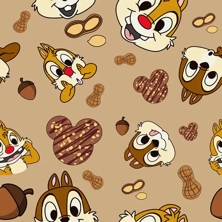 Adorable Disney chipmunks and nut illustrations perfect for fashion accessories and themed apparel.