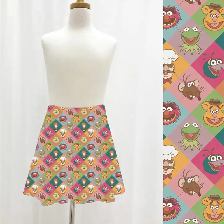 Colorful Disney character pattern skirt with various beloved characters.