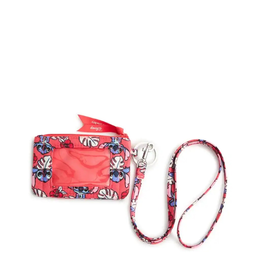 Pink Disney Minnie Mouse lanyard and ID holder with floral pattern, ideal for Disney fans.