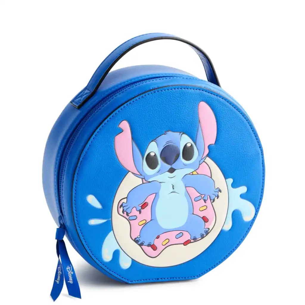 Blue Stitch round bag with donut design, perfect for Disney fans.