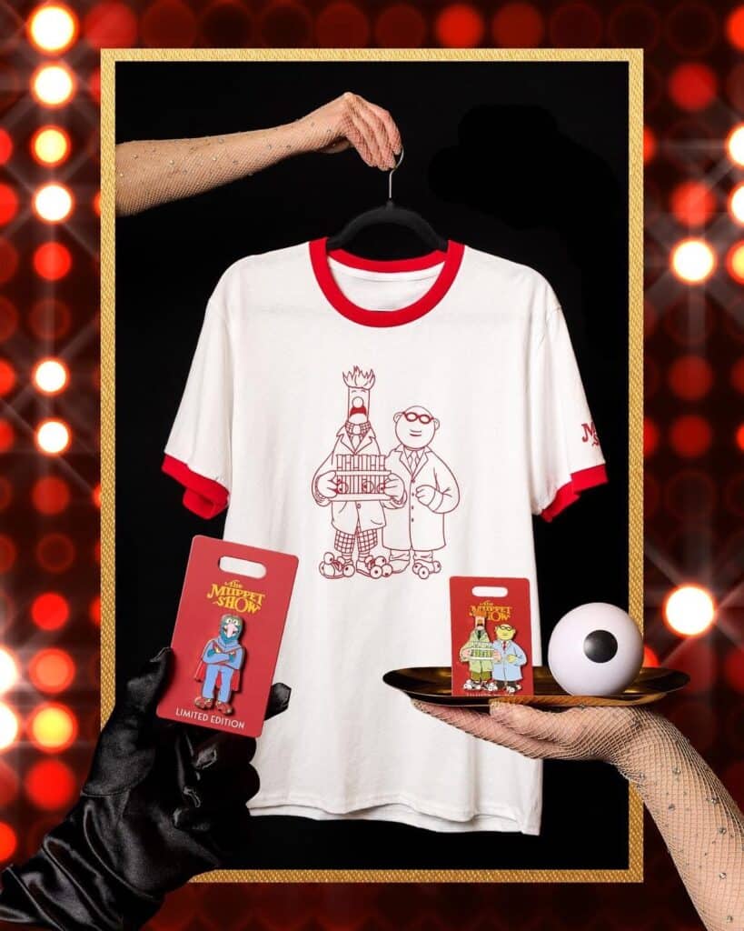 White Disney-themed T-shirt with red accents and cartoon characters, limited edition collectible.