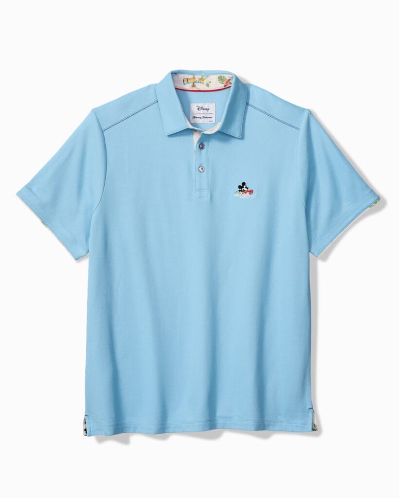 Light blue Disney Mickey Mouse polo shirt with embroidered Mickey logo.