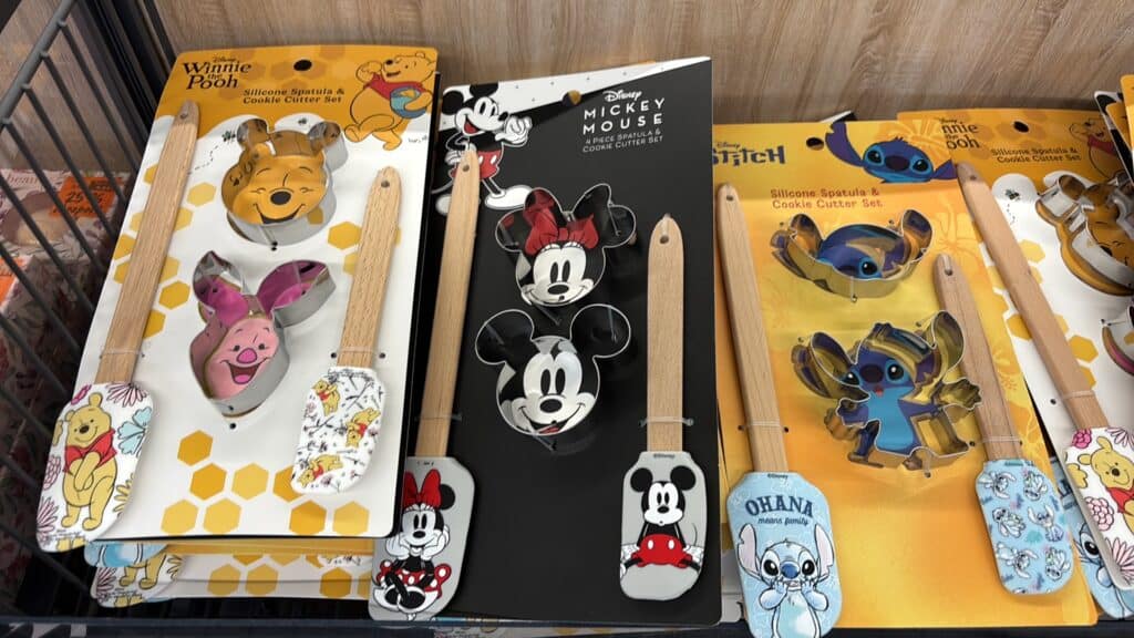 Disney character cookie cutters featuring Winnie the Pooh, Mickey Mouse, and Stitch designs.