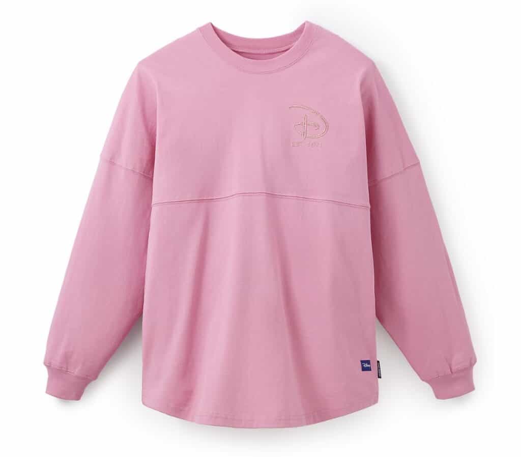 Pink Disney sweatshirt with embroidered logo, casual and comfortable.