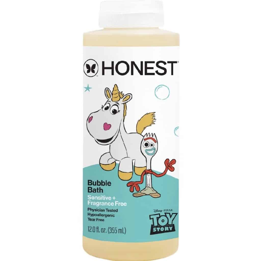 Honest Toy Story bubble bath with unicorn and fork characters, gentle and fragrance-free for sensiti.