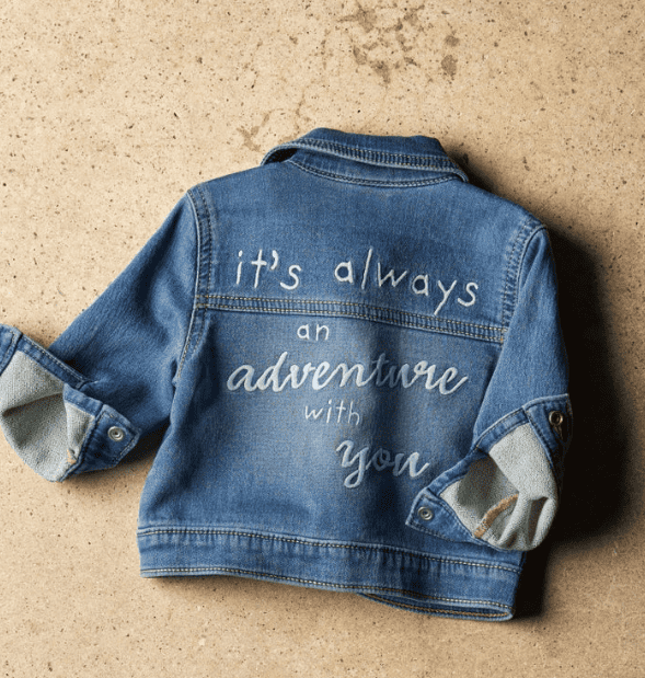 Cute denim jacket with embroidered quote for Winnie the Pooh fans.