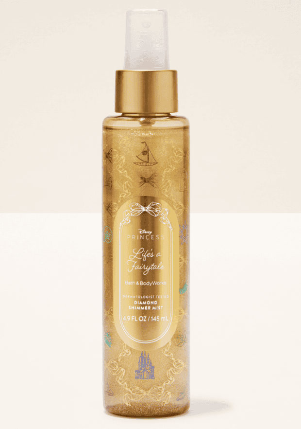 Disney Princess-themed body wash with sparkling glitter and castle design.