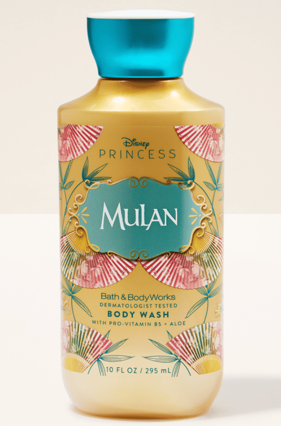 Mulan-themed Disney Princess bath and body wash with aloe and vitamin B5.