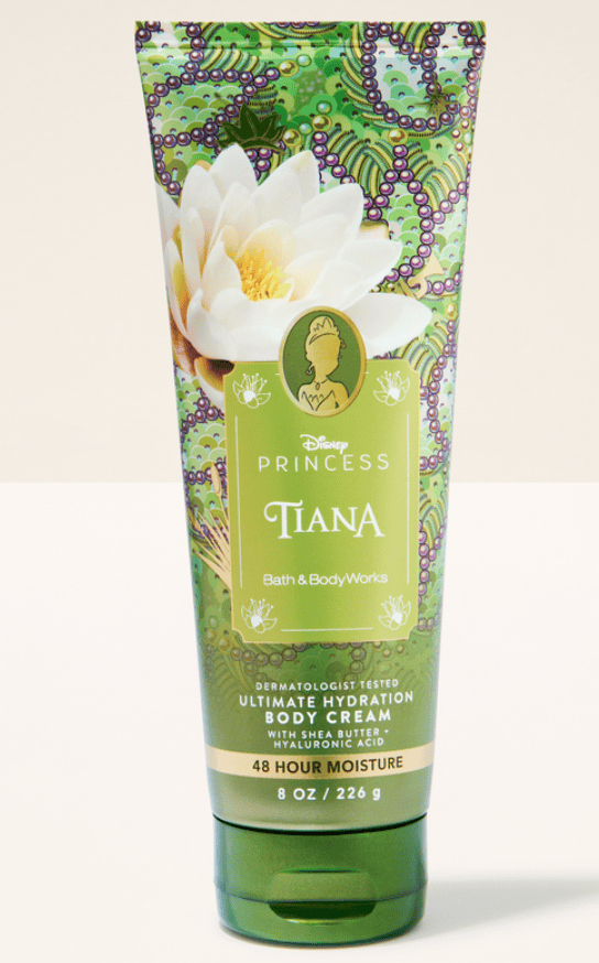 Tiana Disney Princess bath and body cream with shea butter and hydration benefits.