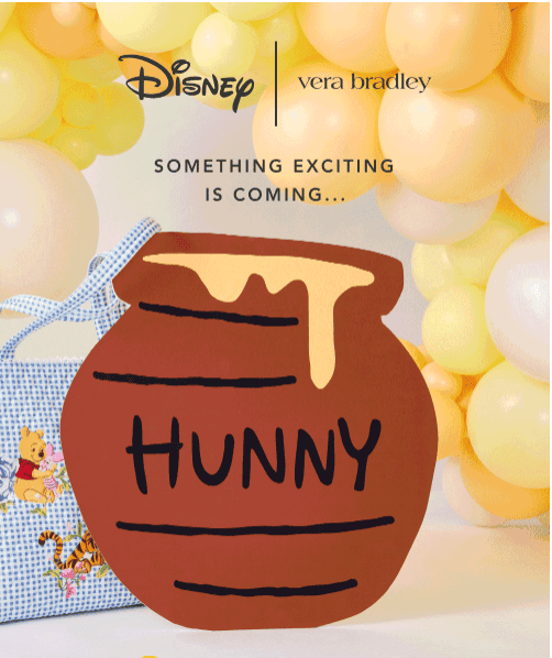 Winnie the Pooh themed Vera Bradley collection teaser with honey pot design.