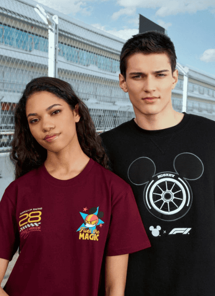 Teen Disney fashion featuring themed T-shirts with Disney and sports logos.
