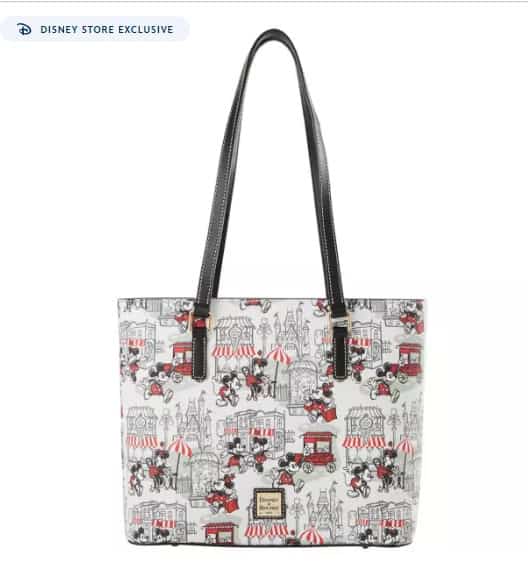 Disney Mickey Mouse tote bag with classic cartoon print and black handles.