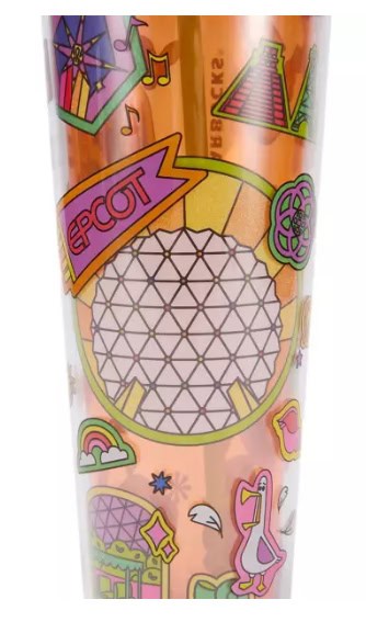 Bright, colorful Disney-themed cup with geometric patterns and playful illustrations.