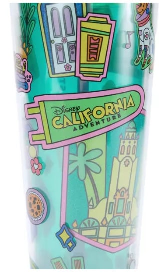 Disney California Adventure themed souvenir cup with colorful park icons.