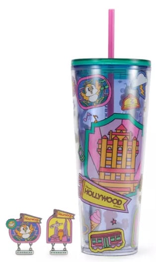 Colorful Disney-themed tumbler with charms and straw, perfect for fans of Disney fashion.