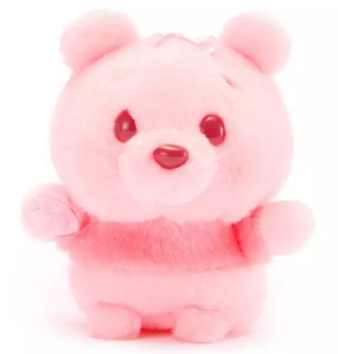 Adorable pink plush bear with big eyes and a sweet expression, perfect for Disney-themed collectible.