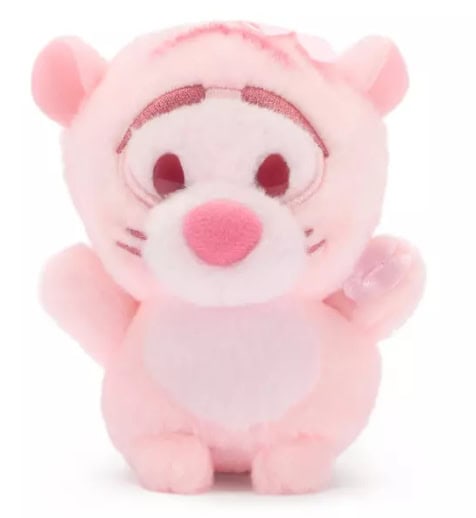Cute pink Tigger plush toy from Disney with embroidered face and soft texture.
