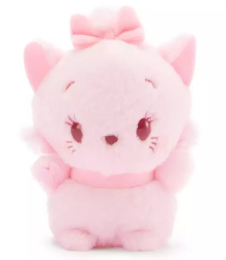 Adorable pink plush cat with bow, ideal for Disney-themed plush toys and gift collections.