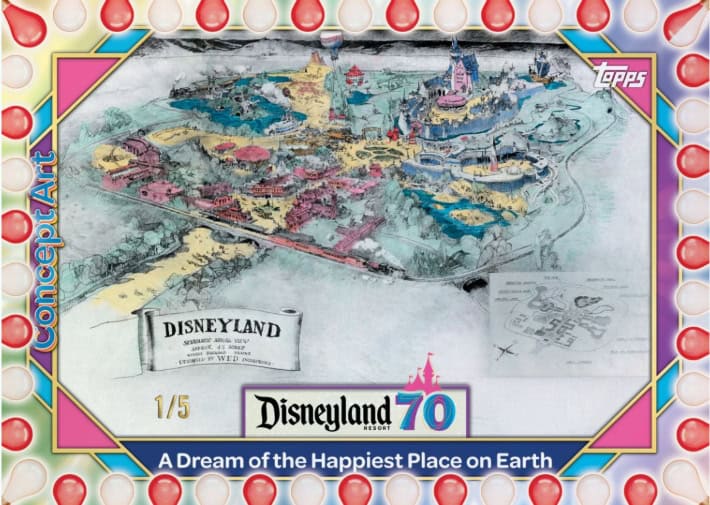 Disneyland map celebrating 70th anniversary with detailed park layout.