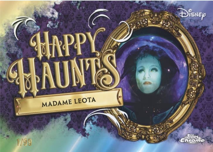 Haunted Madame Leota Disney collectible card featuring Madame Leota's face in a mirror.