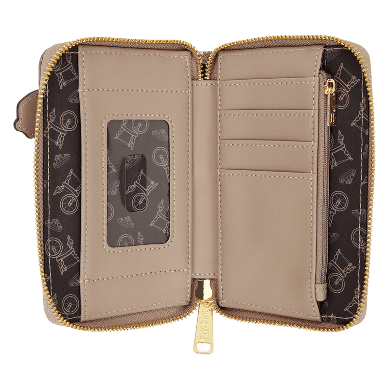 Elegant beige wallet featuring Sleeping Beauty and Maleficent design details.