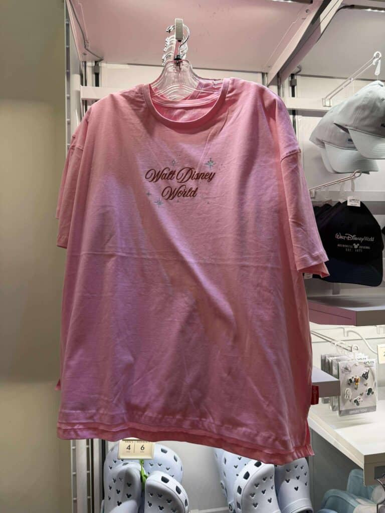Pink Disney World T-shirt with embroidered logo.