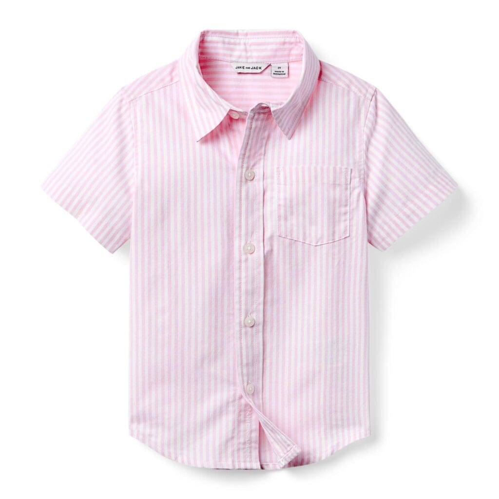 Pink striped children's button-down shirt, perfect for mommy and me outfits.