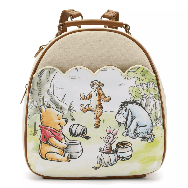 Disney Winnie the Pooh backpack featuring Tigger, Eeyore, and Piglet in a forest scene.