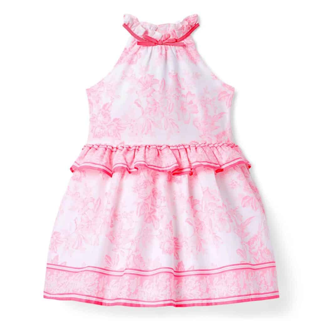 Adorable pink floral dress with ruffles for girls, perfect for mommy and me outings.