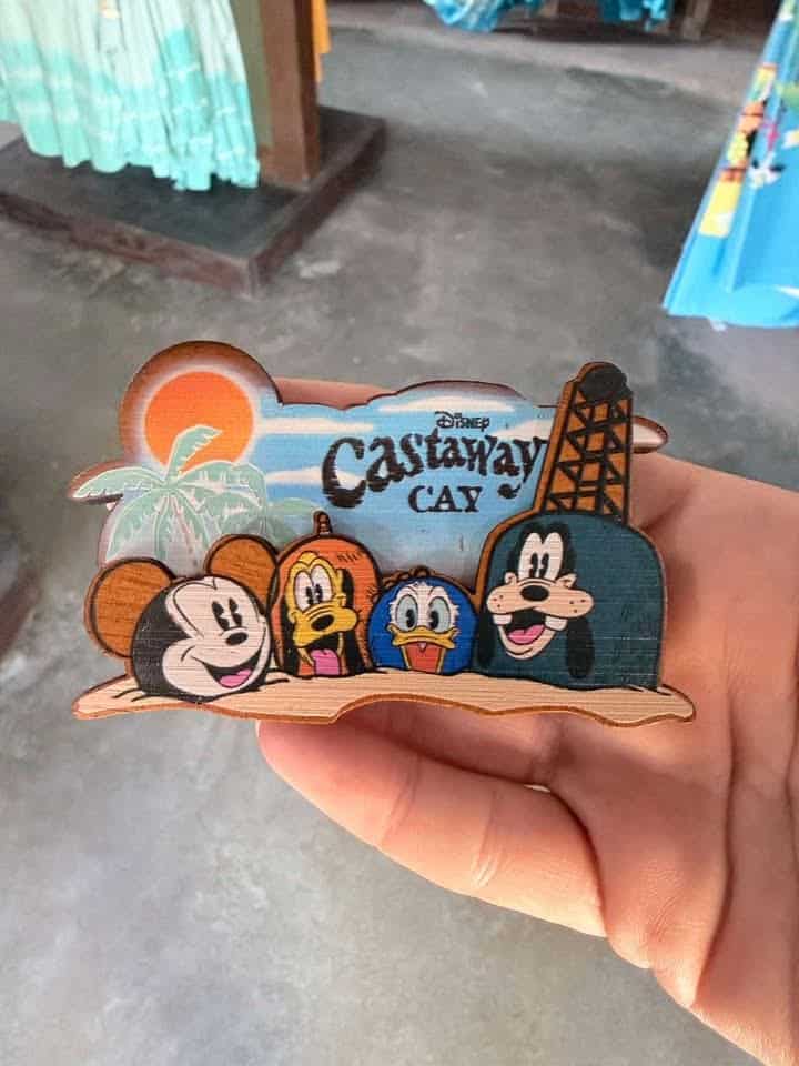 Disney Castaway Cay embroidered patch with Mickey, Minnie, Donald, and Goofy.