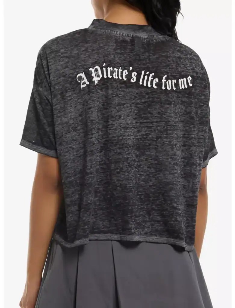 Pirate's life for me T-shirt with vintage black wash, perfect for Disney fans.