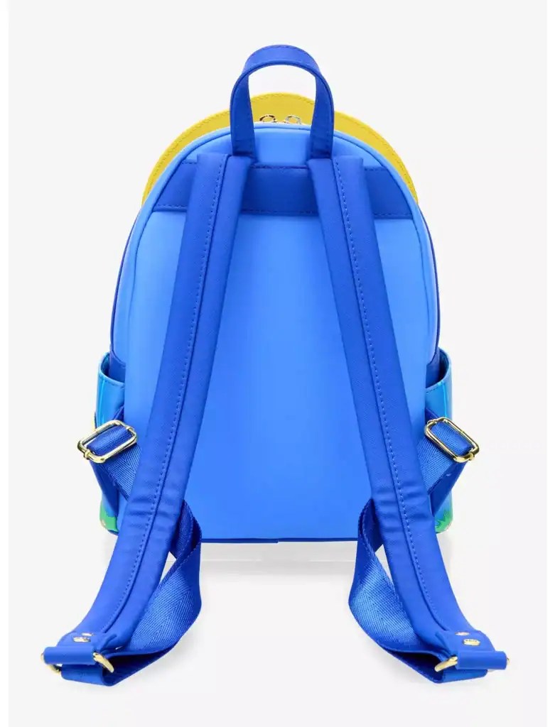 Colorful Disney-themed backpack with adjustable straps for children.