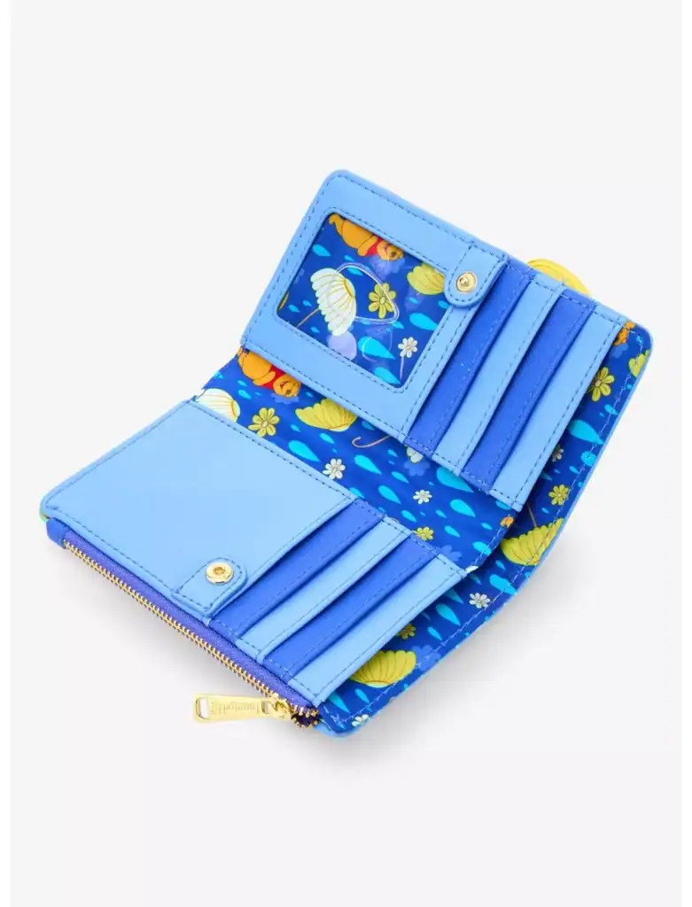 Disney-themed wallet featuring ocean and fish print in vibrant blue and yellow colors.