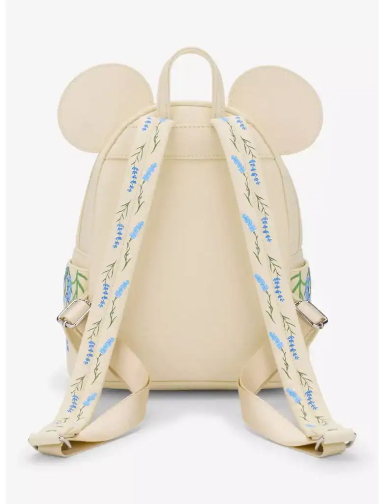 Cute Disney mouse ears backpack with floral straps for children.