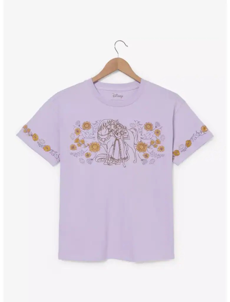 Lavender Disney princess T-shirt with floral and character design, perfect for Disney fans.