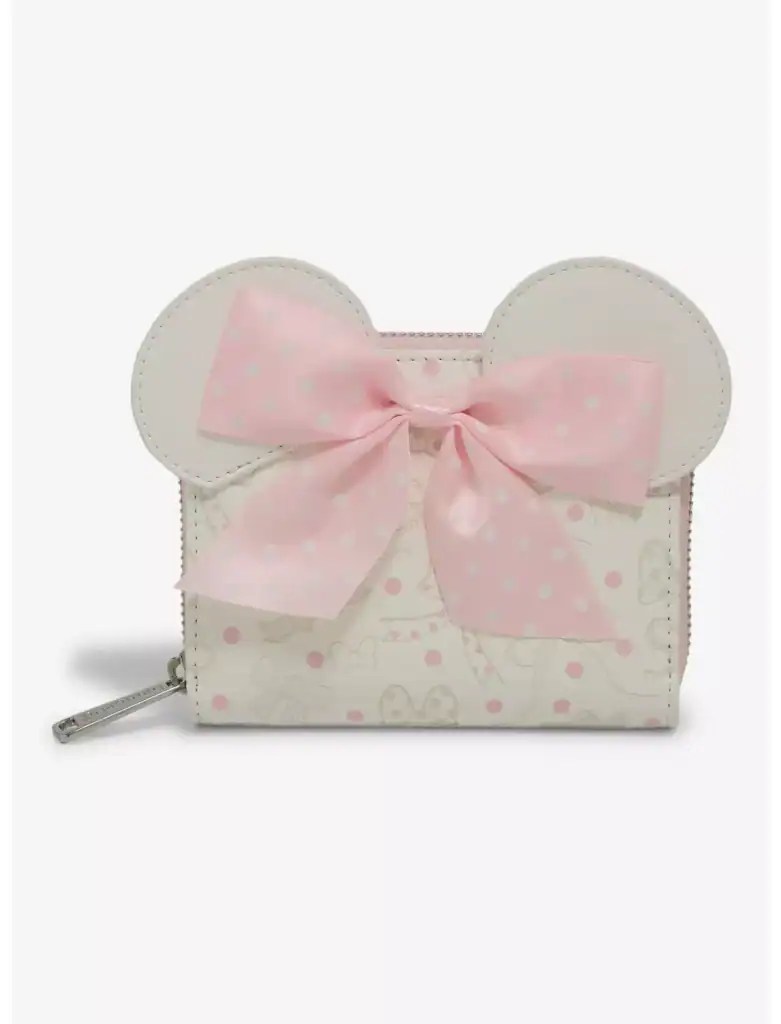 Adorable Disney-themed bow bag with pink polka dot bow and mouse ear accents, ideal for stylish acce.