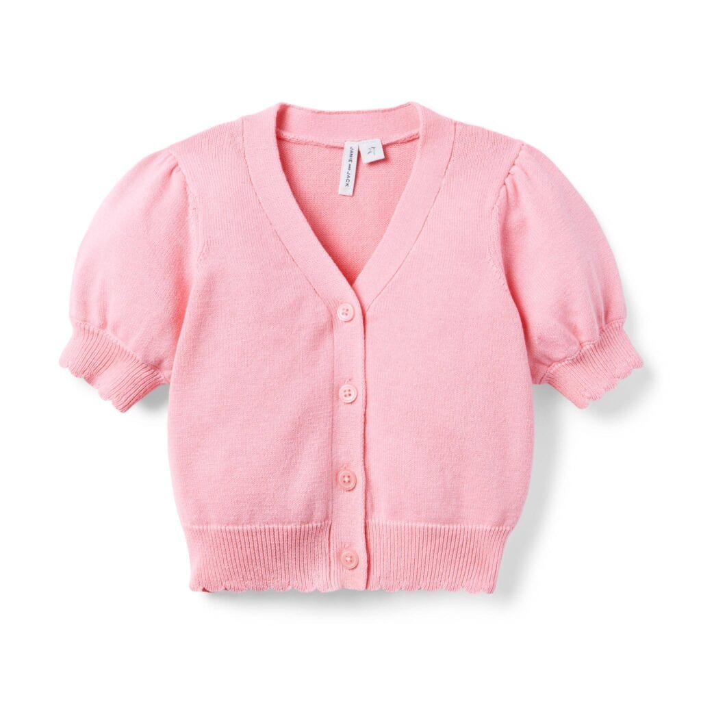 Adorable pink baby cardigan perfect for mommy and me matching outfits.