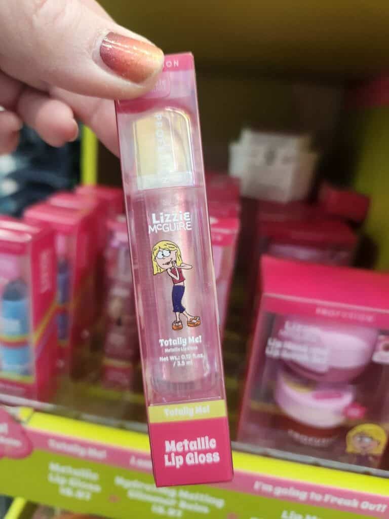 Lizzie McGuire themed metallic lip gloss in pink packaging, perfect for fans of Disney fashion and m.