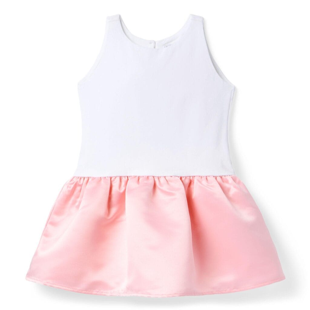 Adorable white and pink satin dress perfect for mommy and me matching outfits and special occasions.