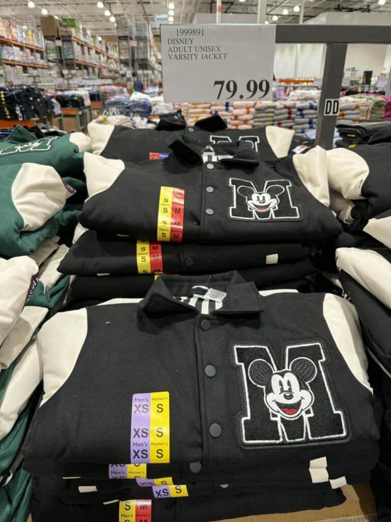 Disney Mickey Mouse varsity jacket for adults, black and white, stylish and comfortable.