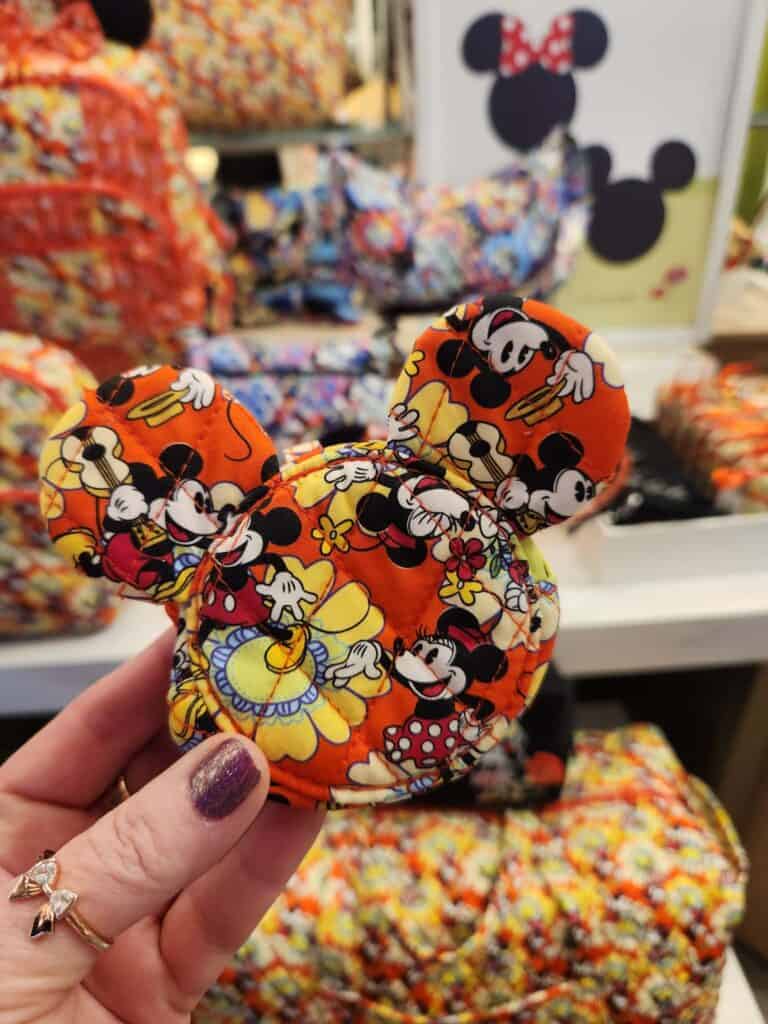 Mickey and Minnie Mouse plush keychain featuring vibrant floral patterns from Disney x Vera Bradley.