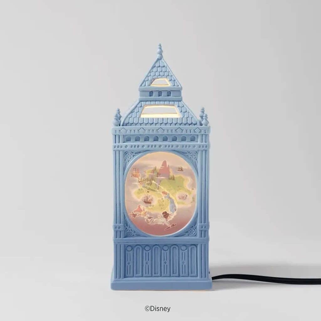 Blue Big Ben lamp with Disney-themed clock face design.