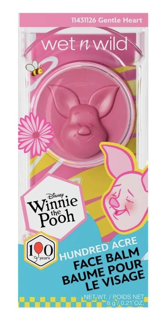 Winnie the Pooh face balm in pink packaging with floral and bee design.