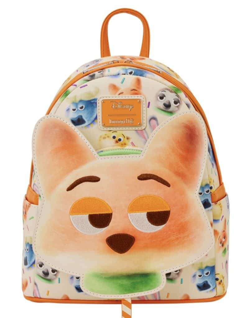 Disney animal face backpack with cat front pocket, colorful and playful design for kids.