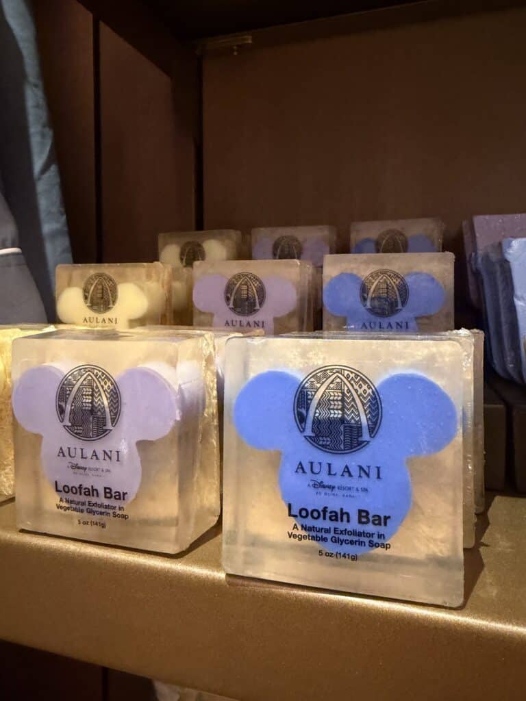 Aulani Loofah Bar soap on display at Disney's Aulani resort, featuring natural exfoliating ingredien.